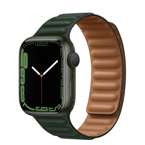 Apple Watch Series 7 Green Aluminum Case with Leather Link - Sequoia Green - 41mm - S/M