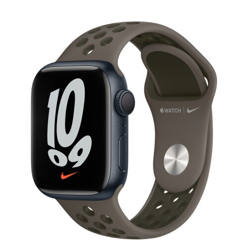 Apple Watch Series 7 Midnight Aluminum Case with Nike Sport Band - Olive Gray/Cargo Khaki - 41mm