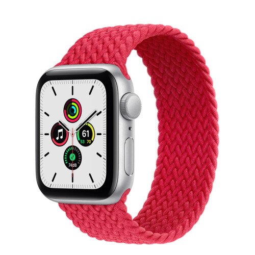 Apple Watch Series SE Silver Aluminum Case with Braided Solo Loop - Product Red - 40mm - 1