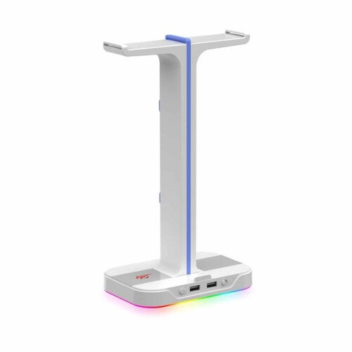 Havit TH650 RGB Headset Stand with Dual Hanger & 2 USB Ports - White